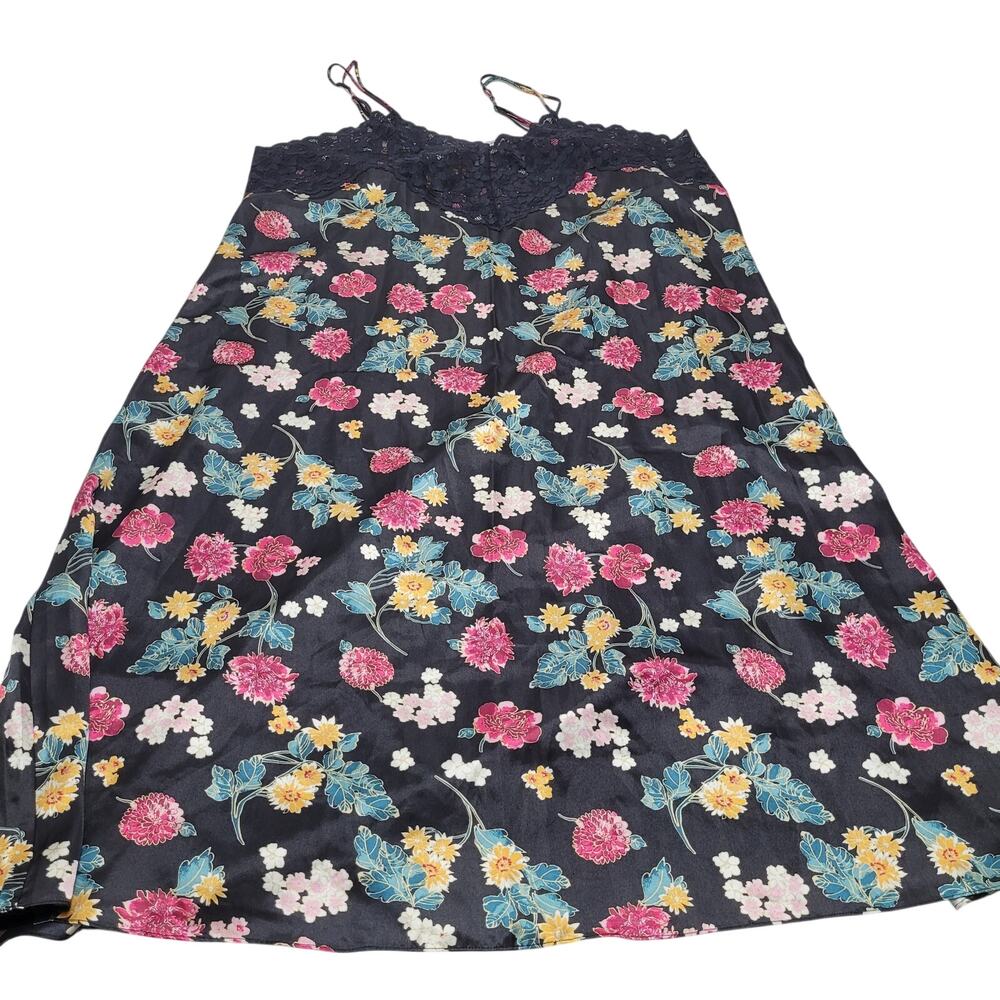 Vintage Woman Within black floral slip dress silky midi maxi lingerie whimsygoth